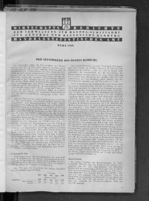 Handelsstatistisches Amt: Wirtschaftsberichte der Verwaltung für Handel, Schiffahrt und Gewerbe der Hansestadt Hamburg, März 1938
