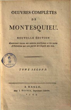 Oeuvres complètes de Montesquieu, 2