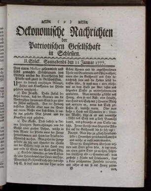II. Stück. Sonnabends den 11 Januar 1777.