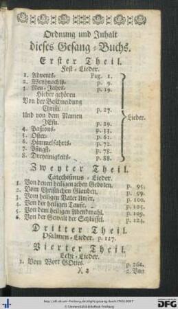 Ordnung und Inhalt dieses Gesang-Buchs.