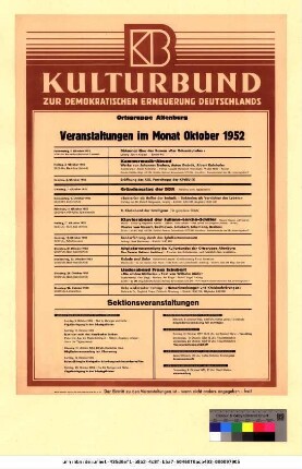 Originaltitel: Veranstaltungen im Monat Oktober 1952