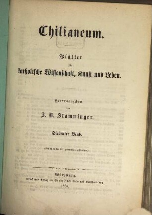 Chilianeum : Blätter für katholische Wissenschaft, Kunst und Leben. 7. 1865
