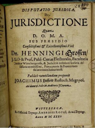 Disputatio Iuridica, De Iurisdictione