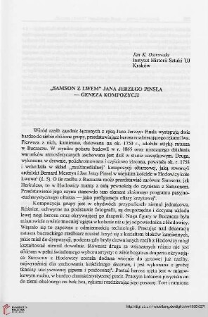 3: "Samson z Lwem" Jana Jerzego Pinsla : geneza kompozycji