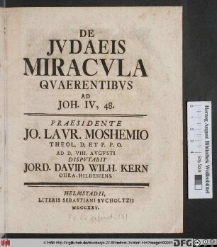 De Jvdaeis Miracvla Qvaerentibvs Ad Joh. IV, 48