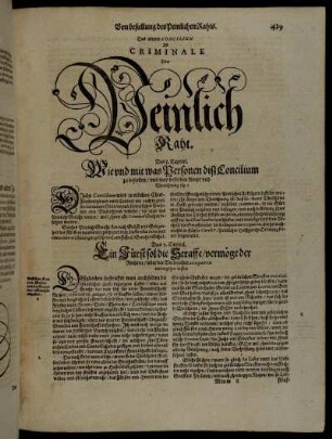 Das neunte Concilium Ist Criminale Oder Peinlich Raht.