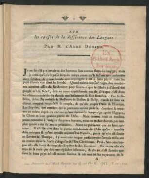 Sur les causes de la différence des Langues