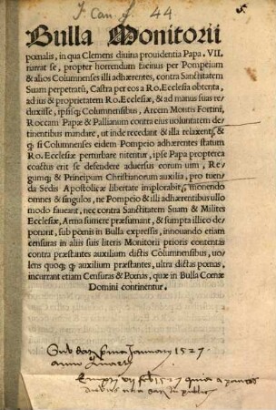 Bulla Monitorii poenalis ... 1526