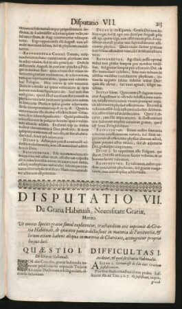 Disputatio VII. De Gratia Habituali, Necessitate Gratiae, Merito.
