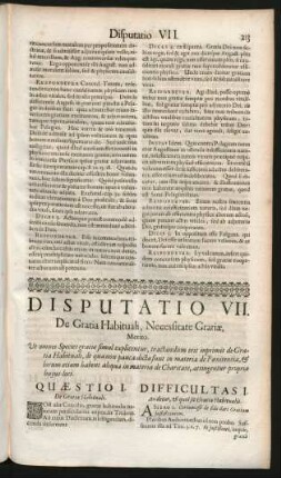 Disputatio VII. De Gratia Habituali, Necessitate Gratiae, Merito.