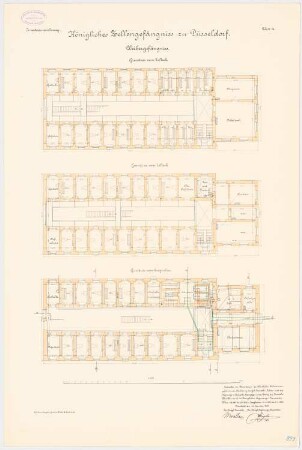 Zellengefängnis, Düsseldorf Frauengefängnis: Grundriss EG, 1. OG, 2. OG 1:100