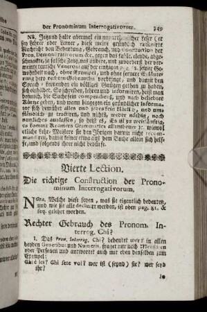 Vierte Lection. ... der Pronominum Interrogativorum. - Fünfte Lection. ... der Pronominum Relativorum.