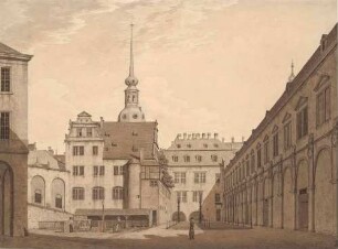 Der Stallhof mit dem Kanzleihaus, dem Georgenbau und dem Langen Gang am Residenzschloss in Dresden