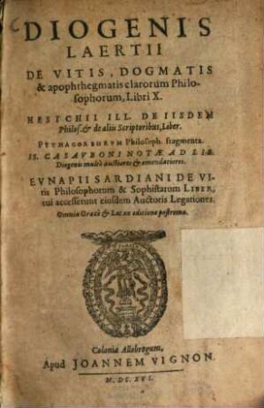 De vitis, dogmatibus et apophtegmatis clarorum virorum : libri X.