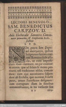 Lectori Benevolo Sam. Benedictus Carpzov. D.