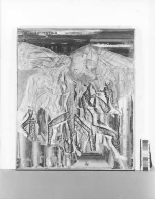Abstrahierte Komposition Dancing Figures : Abstrahierte Komposition Dancing Figures. Papiercollage, Teilzeichnung, Frottage unter Polyesterschmelze; 68,5 x 58 cm (mit Rahmen). 1977