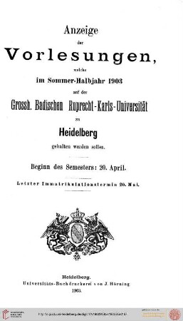 Sommersemester 1903