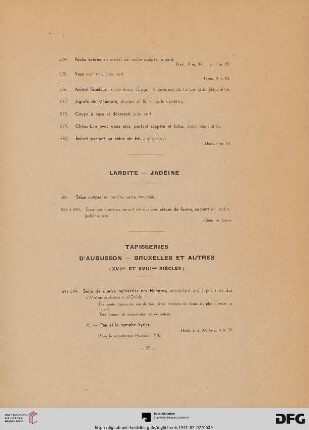 Tapisseries (Nr. 591-603)