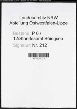 Sterberegister Standesamt Böingsen