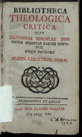 [Pars 1.]: Bibliotheca Theologica Critica. [Pars 1.]