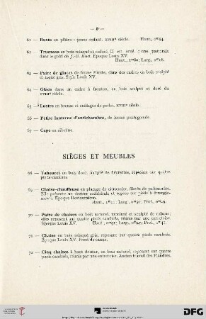Sièges et meubles (Nr. 68-113)