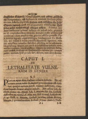Caput I. De Lethalitate Vulnerum In Genere.