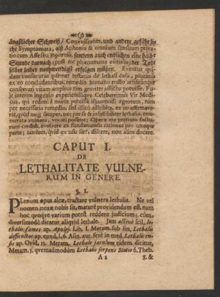 Caput I. De Lethalitate Vulnerum In Genere.
