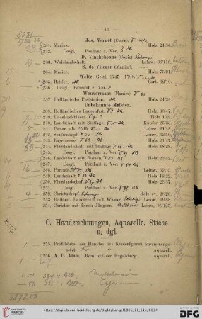 C. Handzeichnungen, Aquarelle, Stiche u. dgl. (Nr. 255-326)