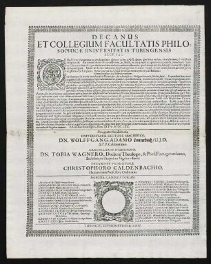 Decanus Et Collegium Facultatis Philosophicae Universitatis Tubingensis Lect. Sal.