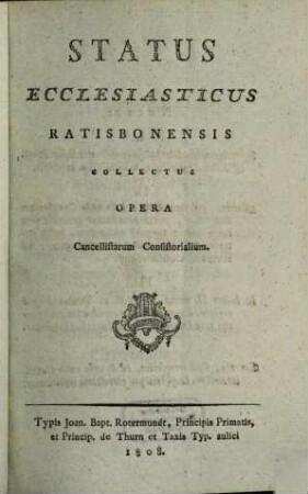 Status ecclesiasticus Ratisbonensis. 1808