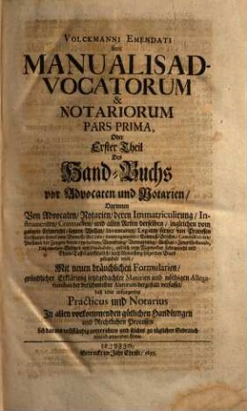 Georgii Beyeri Volckmannus Emendatus sive Manuale Advocatorum & Notariorum, 1