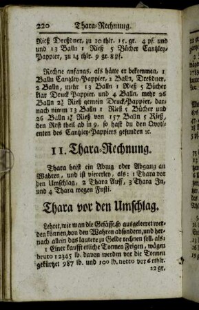 11. Thara-Rechnung. - 12. Regula Inversa Simplex oder Die einfache verkehrte Regula de Tri.