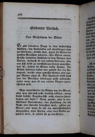 Siebenter Versuch. Das Wachsthum der Sitten.