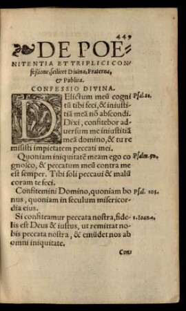 De Poenitentia Et Triplici Confeßione, scilicet Divina, Fraterna, et Publica.