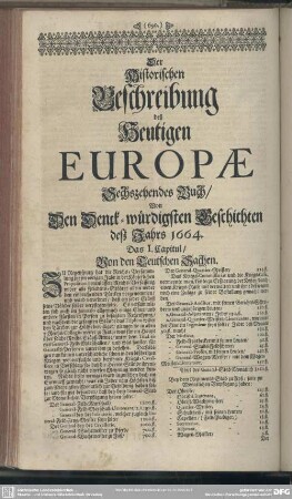 Sechszehendes Buch, Von Den Denck-würdigsten Geschichten deß Jahrs 1664