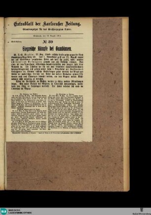 Karlsruher Zeitung, Extrablatt No. 39, Siegreiche Kämpfe bei Gumbinnen