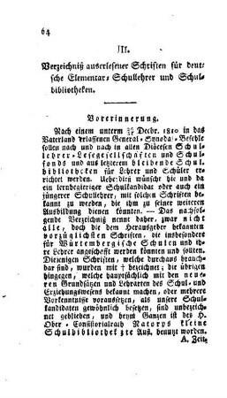 Verzeichniß auserlesener Schriften für deutsche Elementar-Schullehrer und Schulbibliotheken
