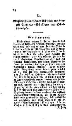 Verzeichniß auserlesener Schriften für deutsche Elementar-Schullehrer und Schulbibliotheken