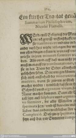 Ein @kurtzer Tractat gena[nn]t Summarium Philosophicum Nicolai Flamelli