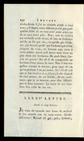 LXXXVe Lettre. Jeudi à cinq heures.