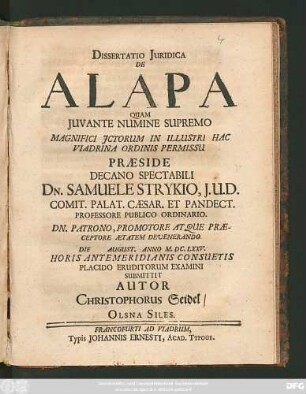 Dissertatio Iuridica De Alapa