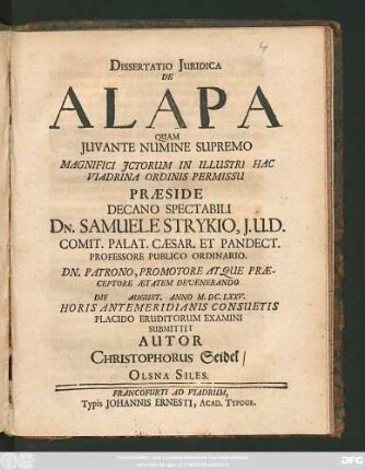 Dissertatio Iuridica De Alapa