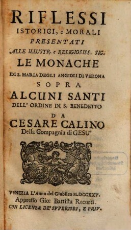 Riflessi istorici ... sopra alcuni Santi ...