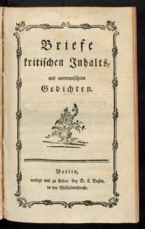 Briefe kritischen Inhalts, mit untermischten Gedichten