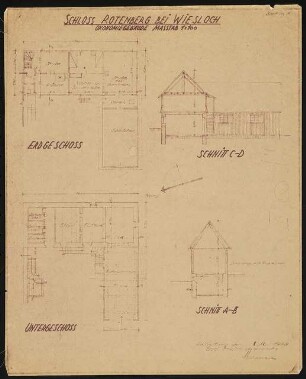 Jugendburg Rotenberg, Rauenberg-Rotenberg: Wirtschaftsgebäude: Grundrisse, Schnitte 1:100