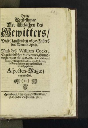 Dritte Vorstellunge Der Ursachen des Gewitters/ ...