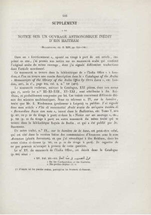 Supplément a la Notice sur un ouvrage astronomique inédit d'Ibn Haitham.