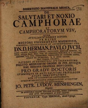 Diss. ... de salutari et noxio camphorae et camphoratorum usu