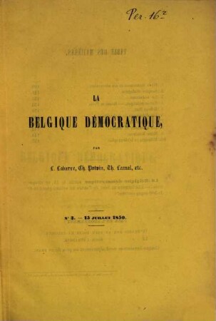 La Belgique démocratique, 1850, Nr. 1 - 4