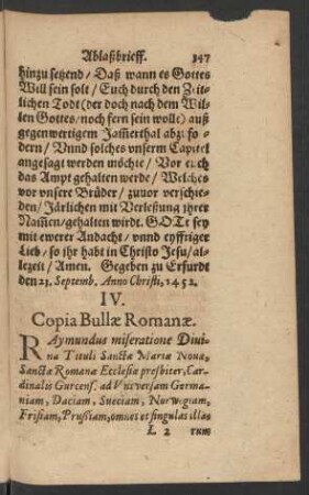 IV. Copia Bullae Romanae.